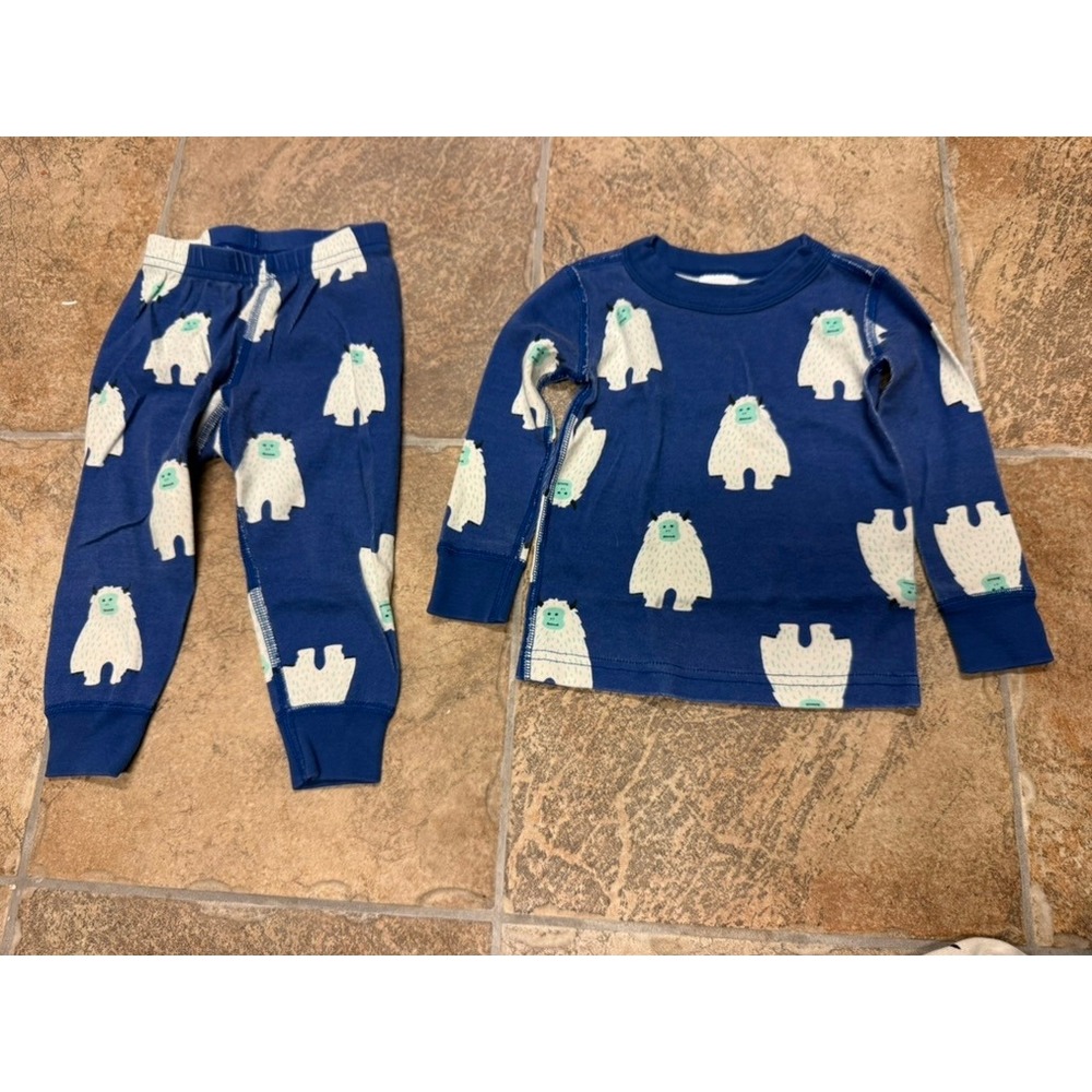 Hanna Andersson Kids 2T Yeti Pajama Set Blue Organic Cotton Sleepwear 2 Piece